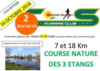 2 dossards pour la Course nature des 3 étangs 2016, Colombier-Saugnieu (Rhône)
