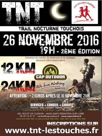 3 dossards pour le Trail Nocturne Touchois 2016 (Loire Atlantique)