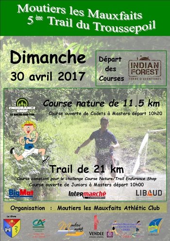 2 dossards Trail du Troussepoil 2017 (Vendée)