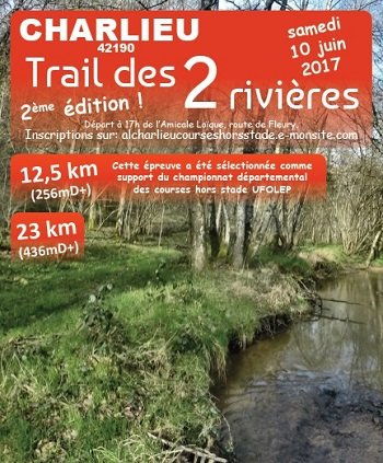 2 dossards Trail des 2 Rivières 2017 (Loire)