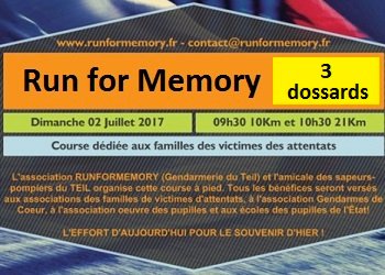 3 dossards pour la Run Memory 2017 (Ardèche)