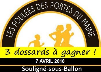 3 dossards Foulées des Portes du Maine 2018 (Sarthe)