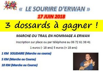 3 dossards 5 & 10 km Sourire d'Erwan 2018 (Essonne)