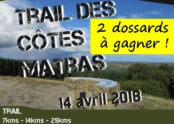 2 dossards Trail des Côtes Matras 2018 (Allier)
