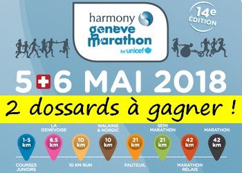 2 dossards Marathon, semi et 10 km de Genève 2018