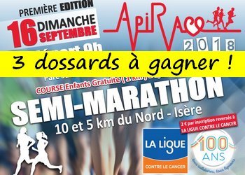 3 dossards Api Race 2018, semi, 10 km & 5km, L’Isle-d’Abeau (Isère)