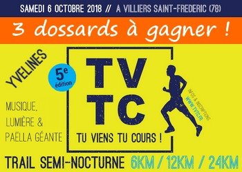 3 dossards Trail TVTC, Tu Viens Tu Cours 2018 (Yvelines)