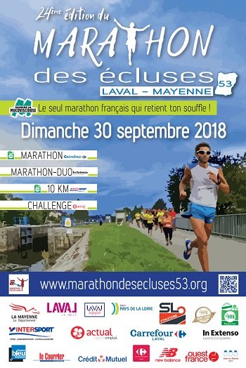 2 dossards Marathon des écluses de la Mayenne 2018 (Laval)