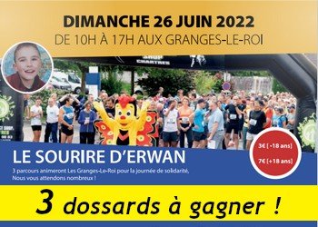3 dossards Trail & Marche Sourire d Erwan 2022 (Essonne)