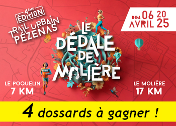 4 dossards Trail urbain Pézenas – Le Dédale de Molière 2025 (Hérault)